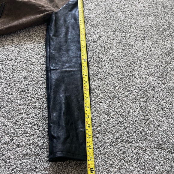 MANGO LEATHER BROWN Suede BLACK Colorblock WOMEN'S JACKET Zip up Bomber SIZE XS - Picture 8 of 15